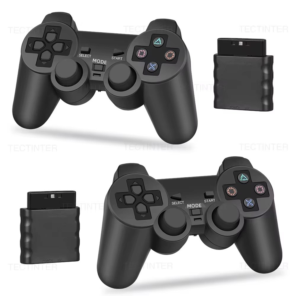 เกมแพดไร้สายสําหรับ Sony PS2/PS1 คอนโทรลเลอร์เกมสําหรับเครื่องเล่น Playstation 2 จอยสติ๊ก USB PC พร้อมฟังก์ชันสั่นกระแทกคู่