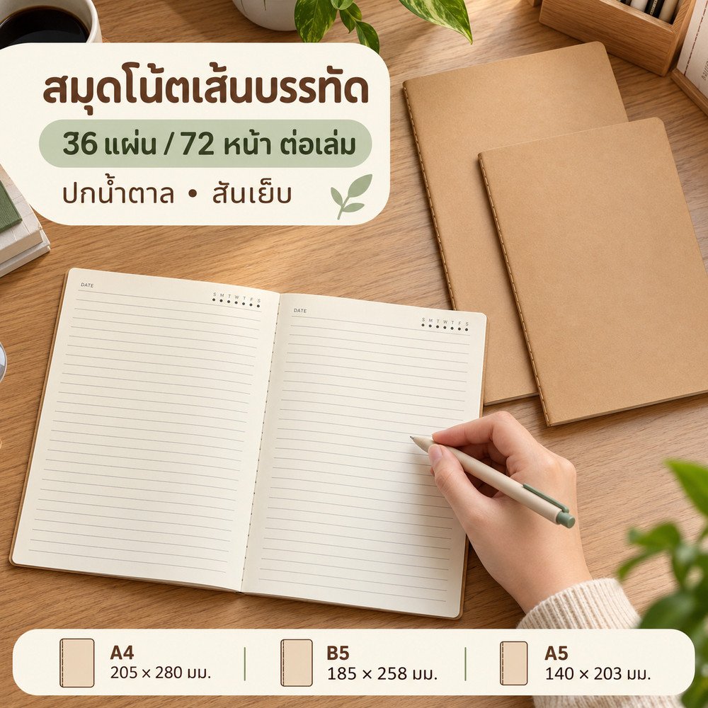 [แบบสันเย็บ] สมุดโน๊ต สมุดบันทึก ขนาด A4/A5/B5 36แผ่น / 72หน้า S0158 เส้นบรรทัด ตารางGRID สมุดโนต