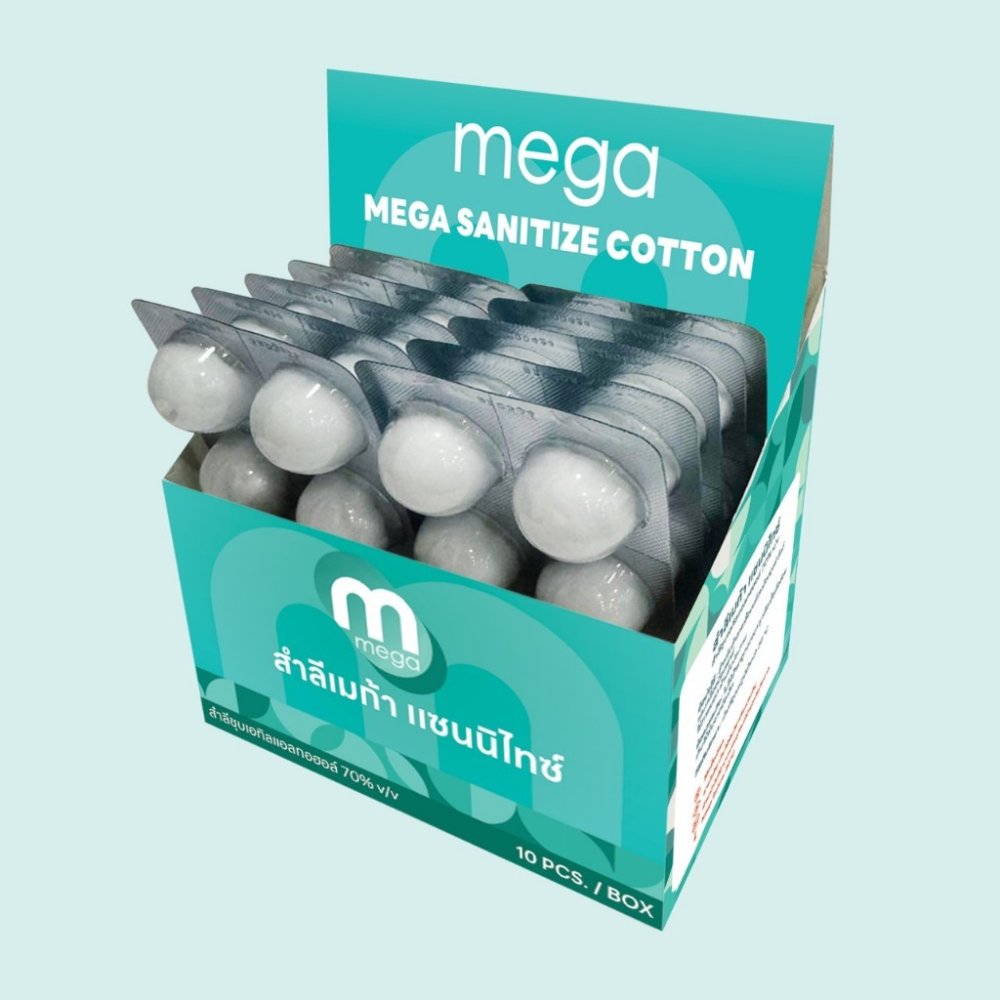 Mega สำลีชุบแอลกอฮอล์ เมก้า 1 กล่อง Alcohol Cotton Ball