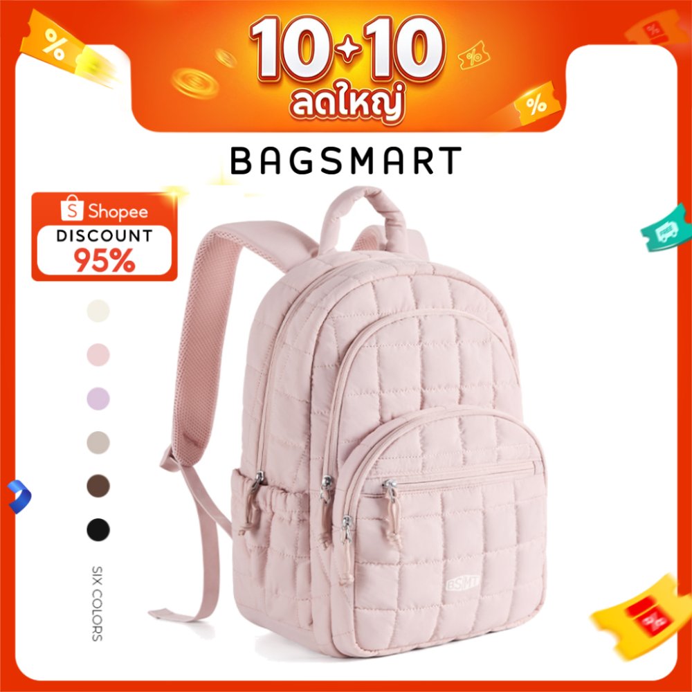 BAGSMART 15.6นิ้ว กระเป๋าเป้ สะพายหลังผู้หญิงสไตล์วิทยาเขตความจุขนาดใหญ่ กระเป๋าสะพายหลัง กันน้ํา Backpack Laptop