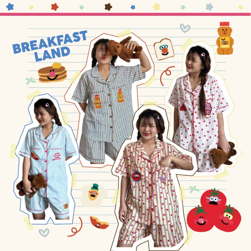 🍳Breakfast land🥞 ชุดนอน ชุดนอนโนบรา ชุดนอนผู้หญิง ชุดนอนแขนสั้น ชุดนอนขาสั้น ชุดนอนน่ารัก ผ้าไหมอิตาลี