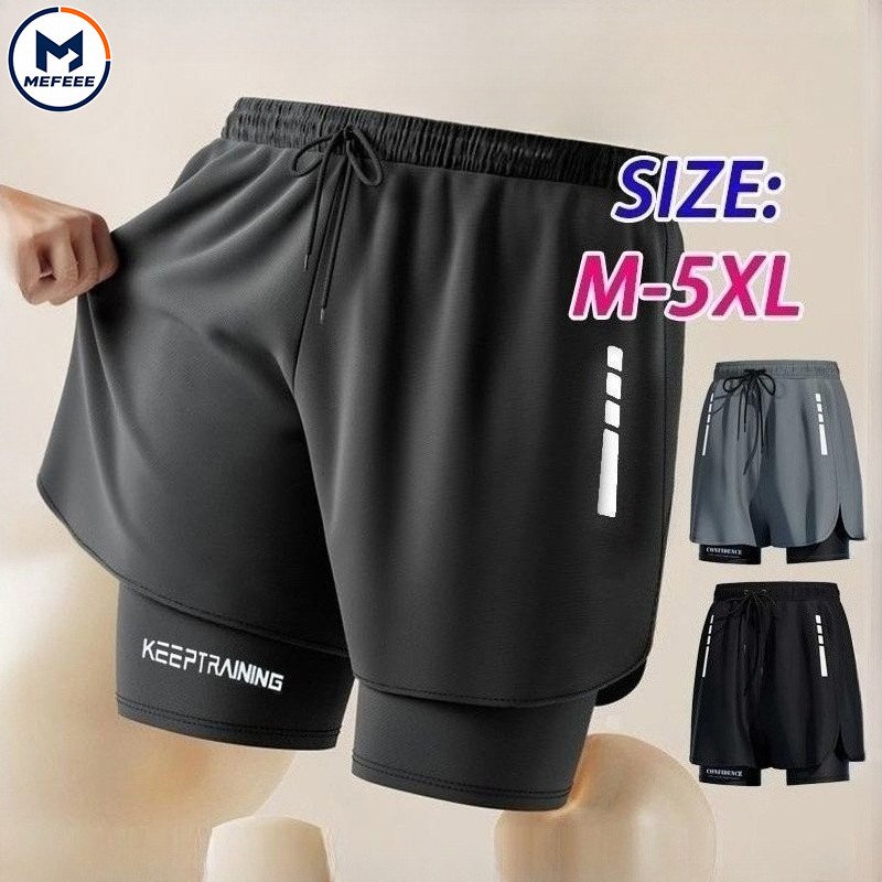 MEFEEE กางเกงขาสั้นกีฬา2 in 1ฟิตเนสวิ่งว่ายน้ำไซส์ใหญ่ unisex