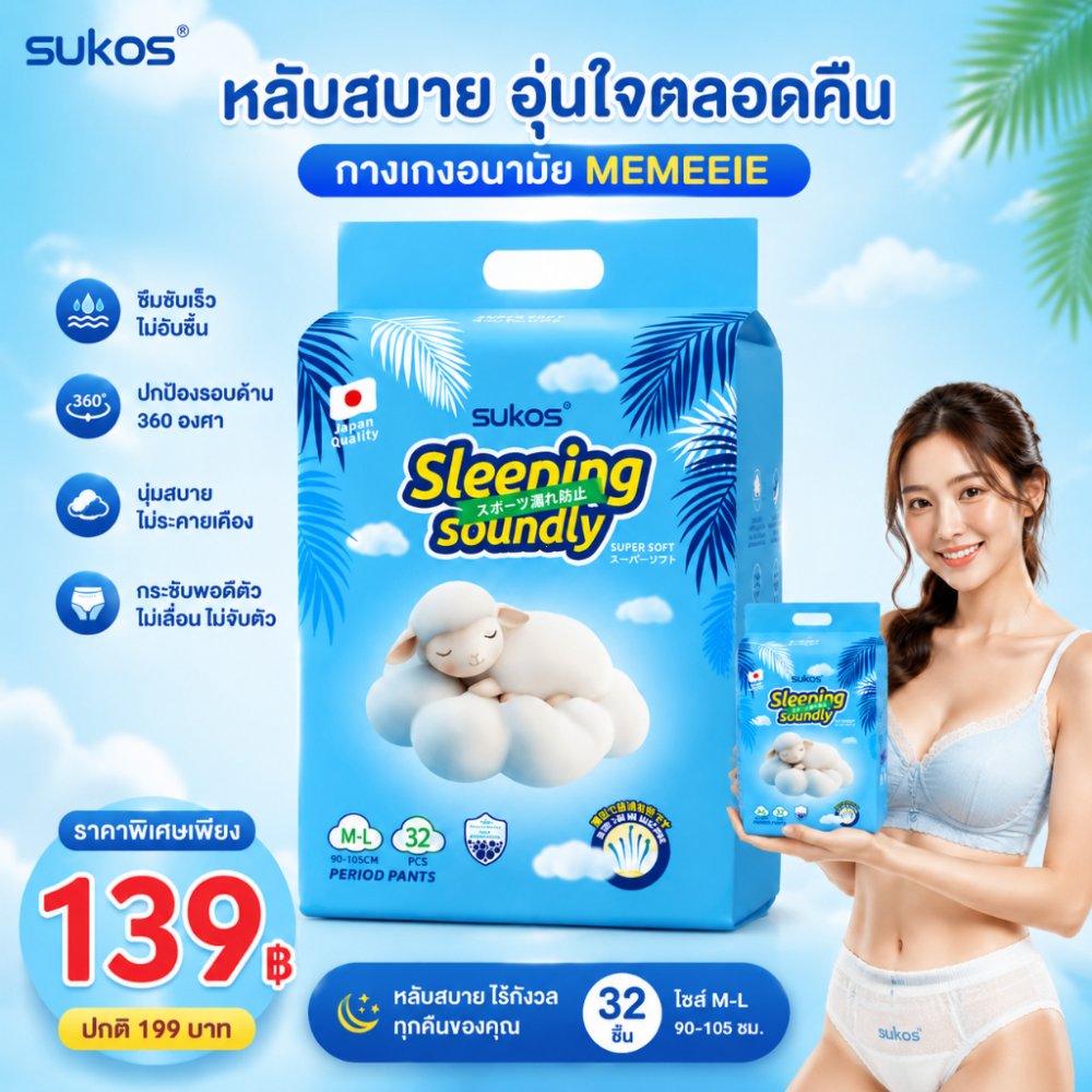 COD SUKOS โปรโมชันจำกัดเวลา กางเกงซานิทารีคริสต์มาส 32 ชิ้น/แพ็ค ระบายอากาศ 360 องศา ป้องกันการรั่วได้ทั้งกลางวันและกลาง