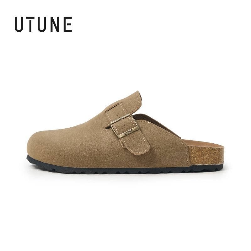 UTUNE Retro Boken รองเท้า Lazy Suede รองเท้าบอร์เคนผู้หญิง พื้นคอร์ก วินเทจ แบบสวม หัวปิด ครึ่งรองเท้า ใส่สบาย