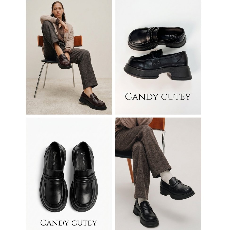 Candy Cutey Penny Loafer ดีไซน์คลาสสิก พื้นหนาเสริมส้นเล็กน้อย ทรงสุภาพ ใส่ทำงานได้